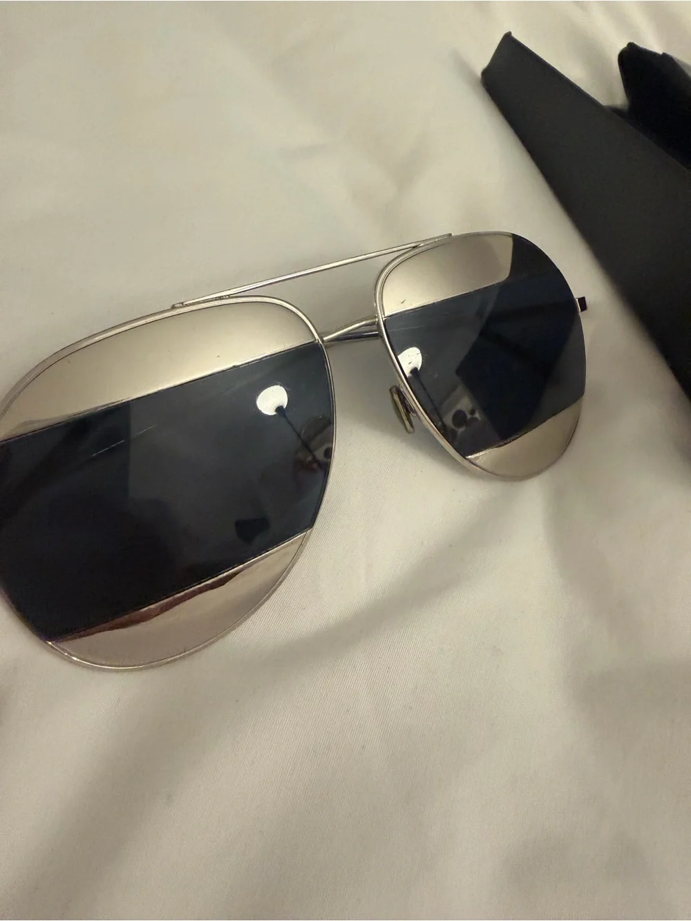 Dior Split Aviator Sunglasses - Silver Frame with Blue Lenses can